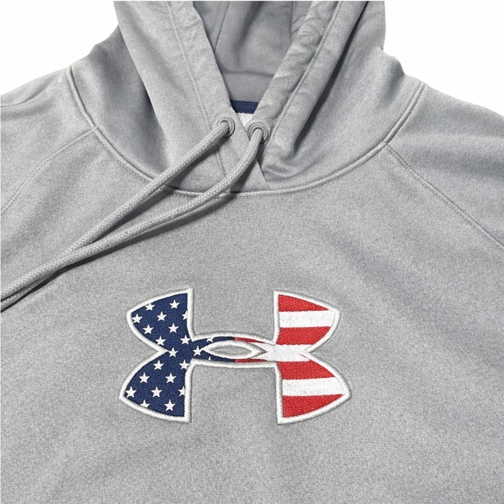 Under Armour Gray USA Flag Logo Hoodie Large - Picture 2 of 15